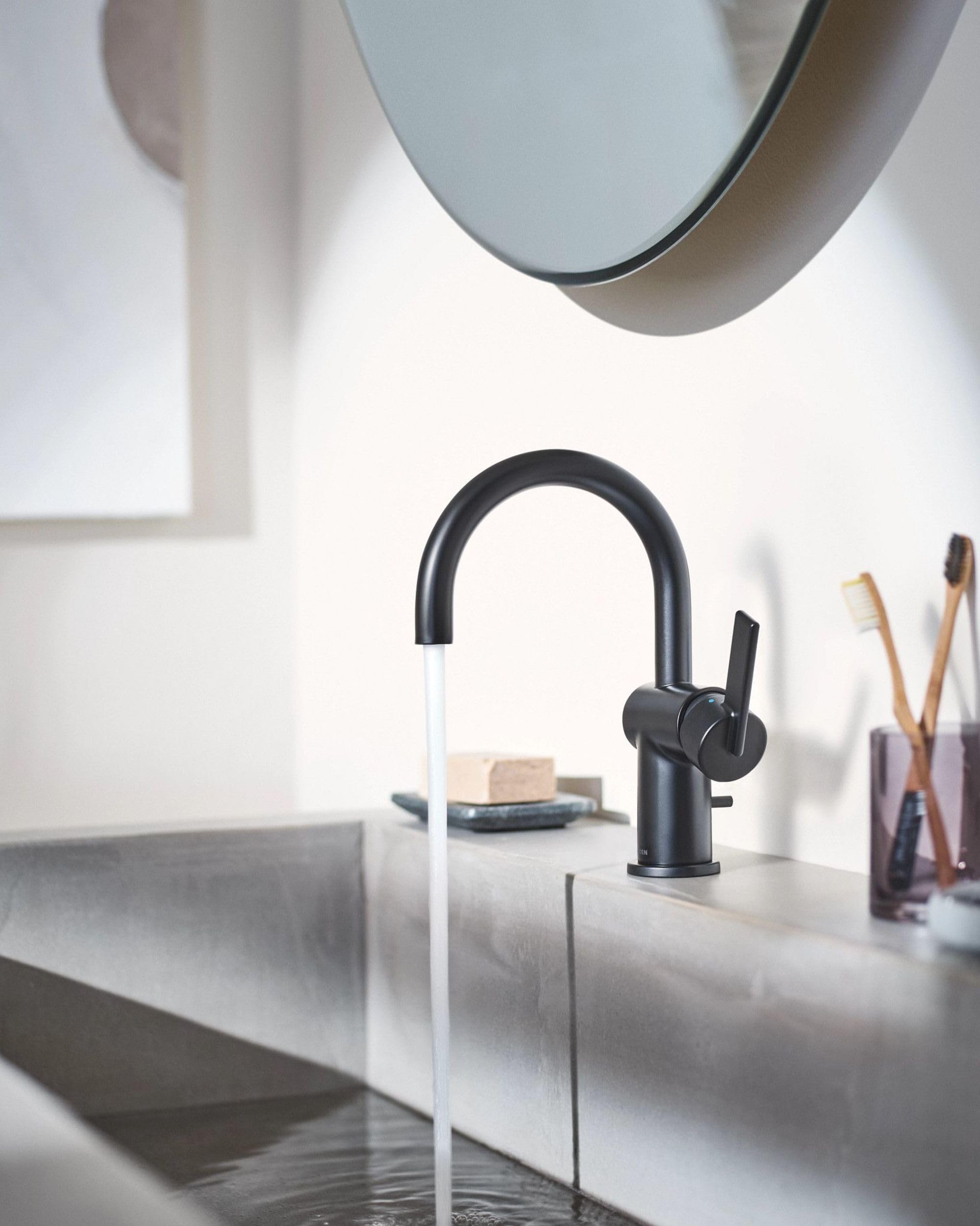 Moen 6221BL CIA Collection Single Handle Bathroom Sink Faucet, Matte Black