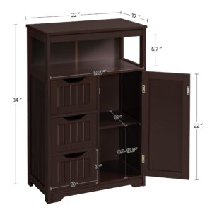 Yaheetech Wood Bathroom Floor Cabinet with 3 Drawers &1 Cupboard, Free Standing Storage Organizer Hallway Entryway Cabinet for Living Room Kitchen, Espresso