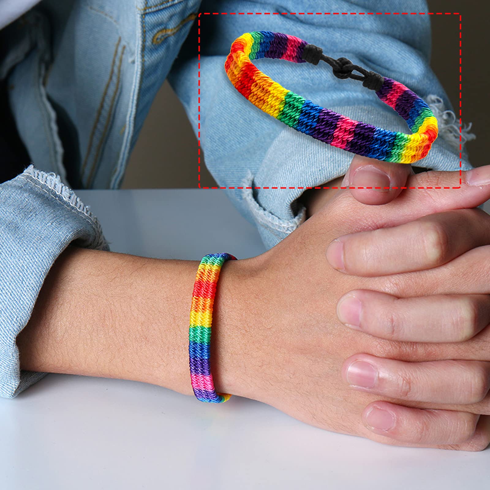 Nanafast Rainbow LGBT Pride Bracelet Handmade Braided Friendship String Bracelet for Gay & Lesbian LGBTQ Wristband Adjustable Size Multicolors Pack of 8 Pcs