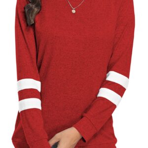 Makamaka Long Sleeve Shirts for Women Sweater Tunic Womens Long Sleeve Blouse Pullover Sweatshirts(Red M)