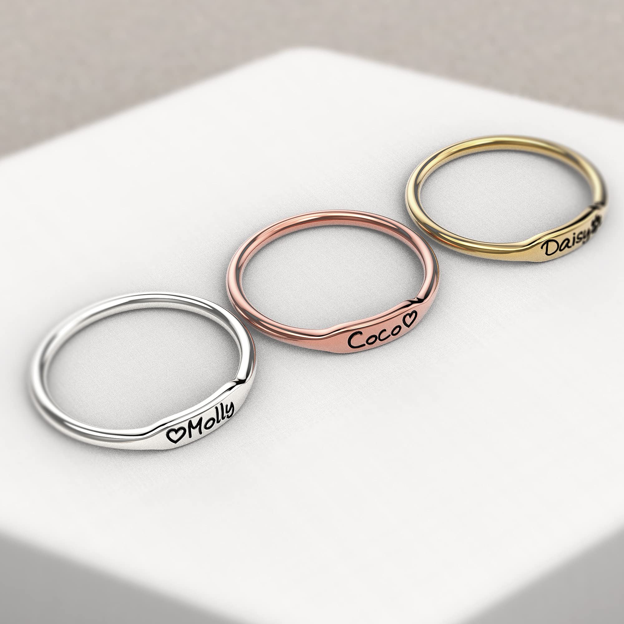 SHAREMORE Personalized Initial Rings for Women, Engraved Customized Rings With Names Ring Family Rings Stackable Bar Initials Double Couples 925 Sterling Silver Ring for Her.