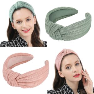 QIANXUAN Fabric Headbands For Women'S Hair Fashion Solid Color Headbands For Girls Woven Women Hair Accessories Knitting Wide Soft Lady Turban Top Knotted Glam Hairbands