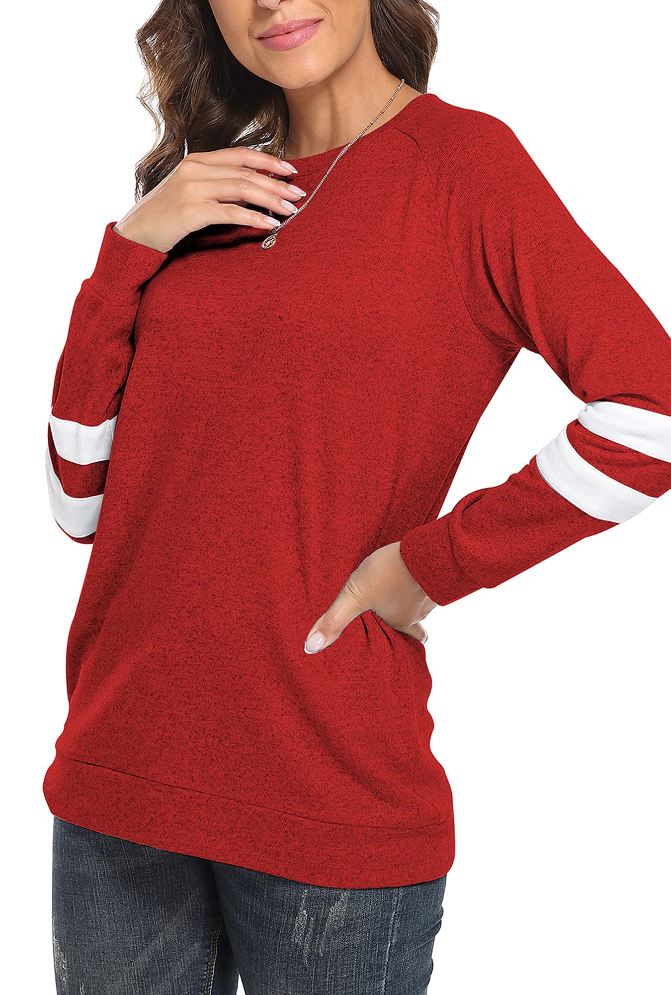 Makamaka Long Sleeve Shirts for Women Sweater Tunic Womens Long Sleeve Blouse Pullover Sweatshirts(Red M)