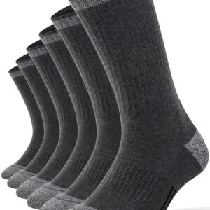 FITRELL 6 Pack Men's Athletic Crew Socks Cushioned Work Boot Socks, Grey, X-Large, Shoe Size 12-15