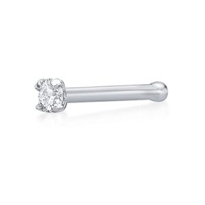 Lavari Jewelers 20 Gauge 0.02 Carat Lab Grown Diamond Straight Bone Nose Ring in 14k White Gold (D-E, I2-I3, cttw) 1.7 mm