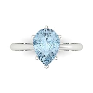 Clara Pucci 2.50 ct Pear Cut Custom Engraving Sky Blue Topaz Engagement Wedding Solitaire W/Accent Ring 18K White Gold for Women Size 8