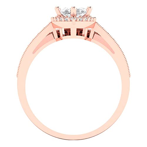 Clara Pucci 2.26ct Marquise Round Cut Laser Engraving Pave Halo White Sapphire Designer Statement Ring Band Set 18K Rose Gold Size 10