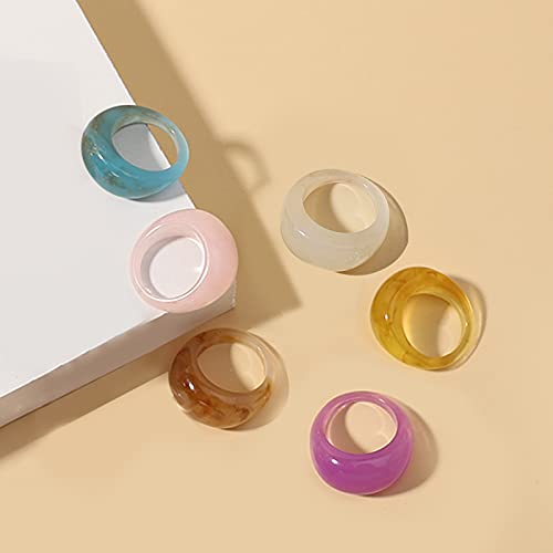 Xinhangdao Colorful Resin Rings Wide Thick Dome Knuckle Finger Stackable Joint Ring Chunky Acrylic Rhinestone Jewelry Trendy Unique heart-shaped Gem Ring for Girls and Women (style-A-6pcs)