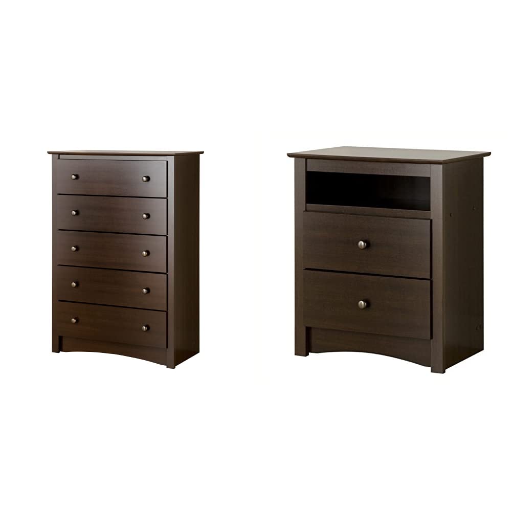 Prepac Fremont 5-Drawer Chest and 2 Drawer Nightstand, Espresso Finish