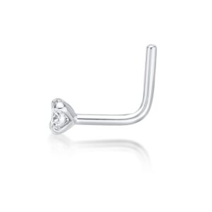 Lavari Jewelers 20 Gauge 0.07 Carat Lab Grown Diamond L-Shaped Nose Ring in 14k White Gold (D-E, I2-I3, cttw) 2.7 mm