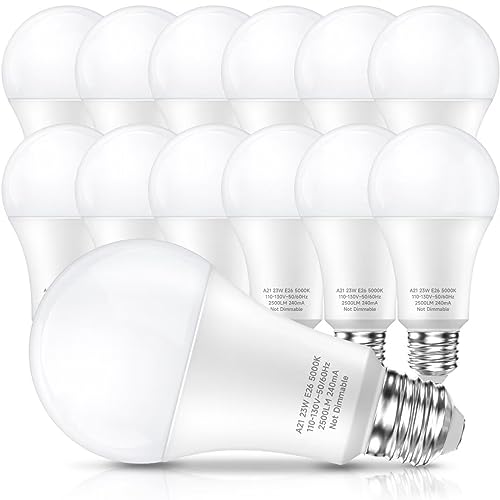 LEDERA 150 Watt LED Light Bulbs, Daylight White 5000K, 2500 Lumens Super Bright LED Bulbs, E26 Base, A21 LED Bulbs 23W Energy Saving, Non-Dimmable Bulbs for Living Room Bedroom Garage Office, 12 Packs