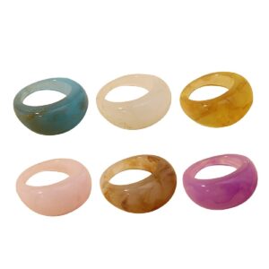 xinhangdao colorful resin rings wide thick dome knuckle finger stackable joint ring chunky acrylic rhinestone jewelry trendy unique heart-shaped gem ring for girls and women (style-a-6pcs)