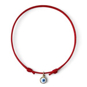 14k gold evil eye bracelet - adjustable waterproof protection amulet with red string and lucky eye charm pendant for women, men, and friendship gifts