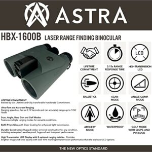 Astra Optix HBX1600B 10x42 1760 Yard Laser Rangefinder Binocular for Hunting, Shooting and Golf with Built-in Ballistics, Bright HD LCD, Fast 0.1s and Accurate +/1 yd. Ranging