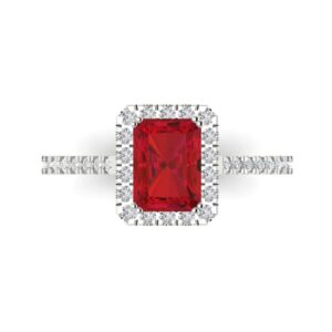 clara pucci 2.08 ct emerald cut personalized engraving halo simulated ruby designer solitaire statement ring 18k white gold size 10.5