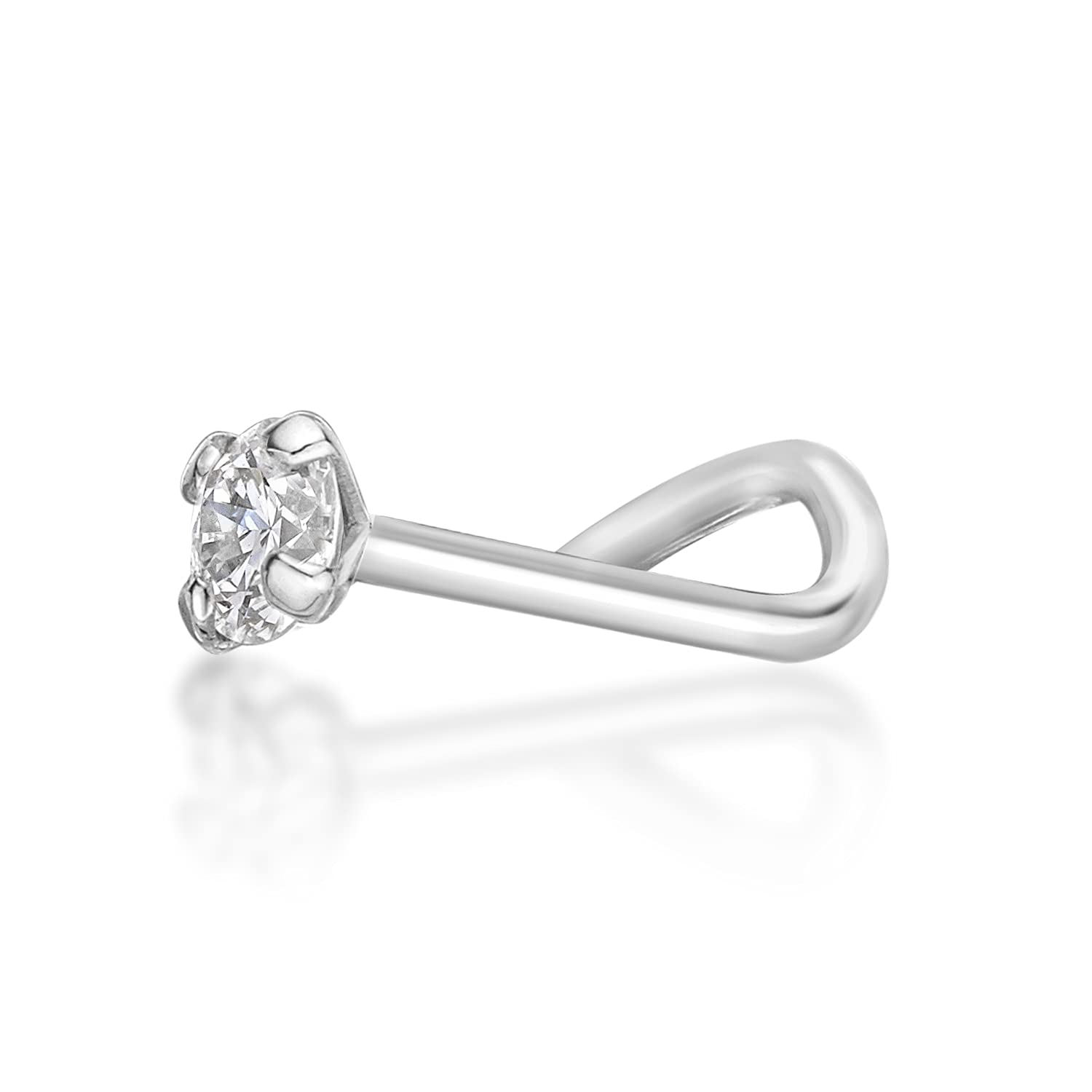 Lavari Jewelers 20 Gauge 0.05 Carat Lab Grown Diamond Curved Screw Nose Ring in 14k White Gold (D-E, I2-I3, cttw) 2.4 mm