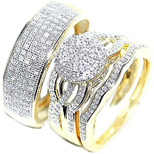 TVS-JEWELS His and Hers Wedding Ring Set Matching Trio Wedding Bands for Him Her