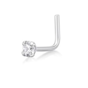 Lavari Jewelers 20 Gauge 0.07 Carat Lab Grown Diamond L-Shaped Nose Ring in 14k White Gold (D-E, I2-I3, cttw) 2.7 mm