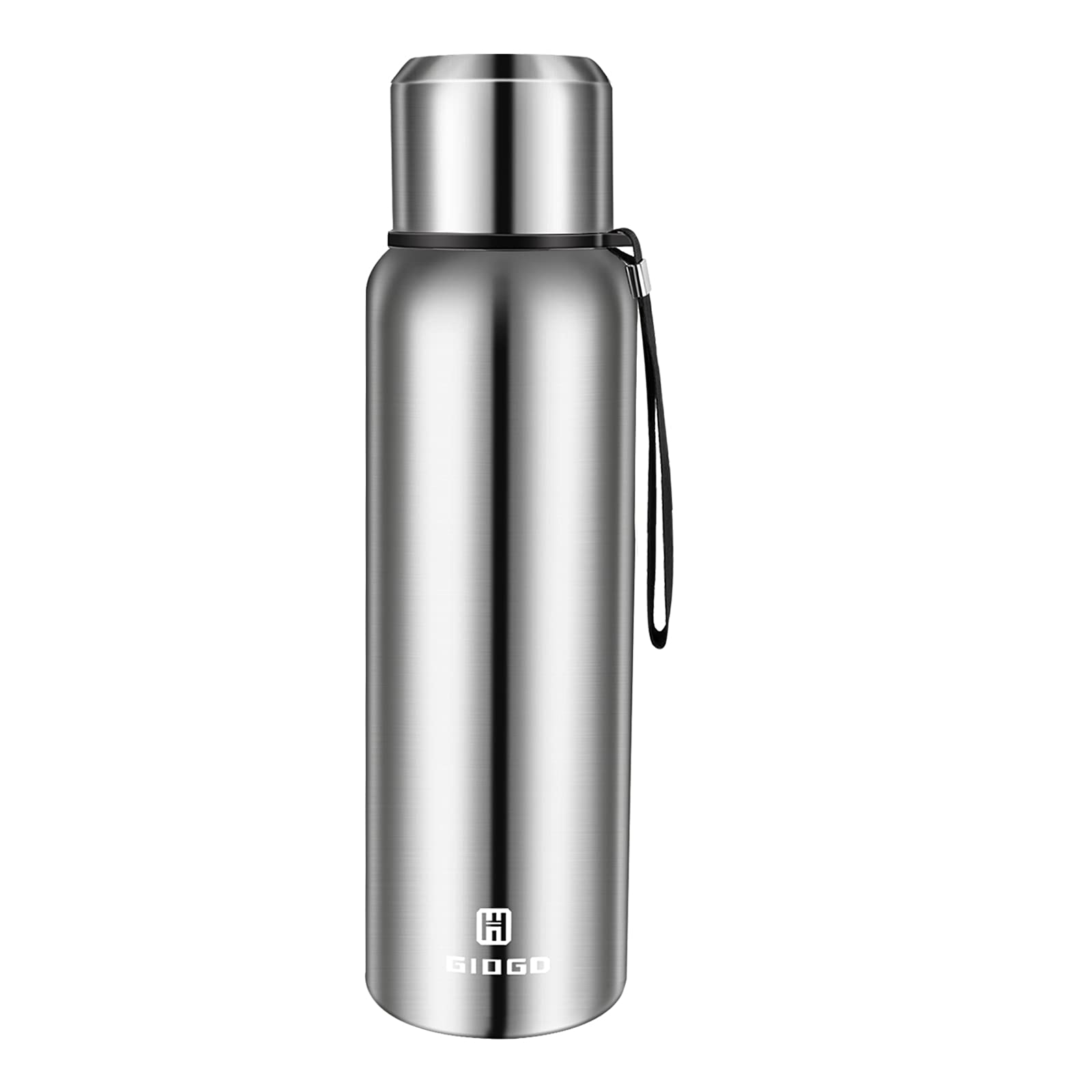 Insulated vacuum Thermo Bottle 750ml/25.4oz with cup Stainless steel coffee bottles for hot and cold drink water flask.(Silver,750ml)