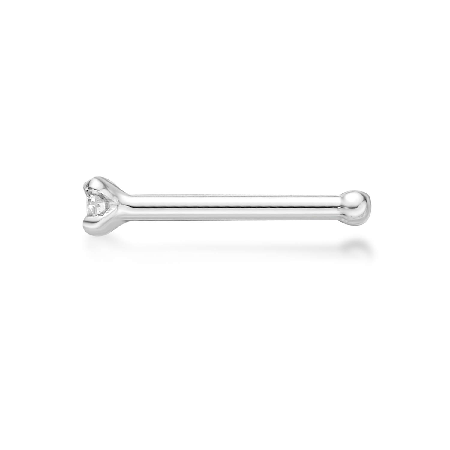 Lavari Jewelers 20 Gauge 0.02 Carat Lab Grown Diamond Straight Bone Nose Ring in 14k White Gold (D-E, I2-I3, cttw) 1.7 mm