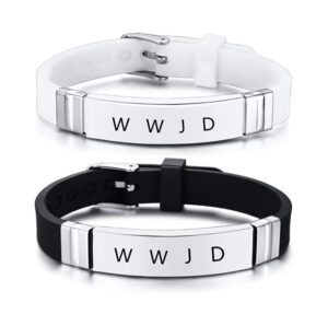 zkxxj wwjd bracelet set for men women,2pcs stainless steel adjusted silicone what would jesus do he would love first bracelets inspirational religious reminder jewerly for him her