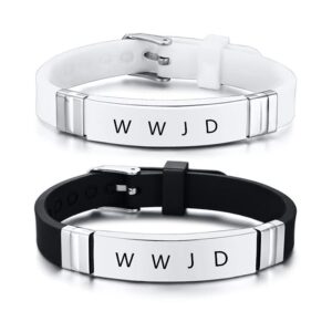 ZKXXJ WWJD Bracelet Set for Men Women,2Pcs Stainless Steel Adjusted Silicone What Would Jesus Do He Would Love First Bracelets Inspirational Religious Reminder Jewerly for Him Her