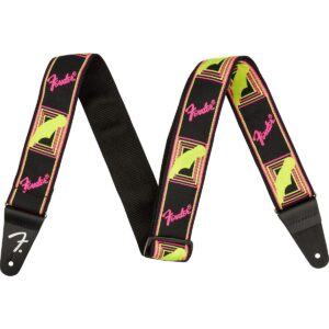 fender neon monogrammed guitar strap, 2in, pink/yellow