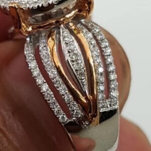 Women's 925 Silver Plated 18K Gold Two-tone Ring Luxury Full Diamond Round Super Flash Zircon Ring Simulated Diamond Wedding or Engagement Ring for Women (7#)