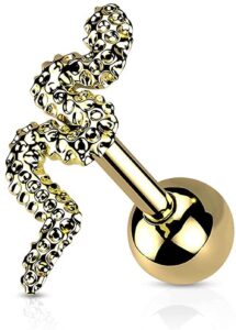 covet jewelry 316l surgical steel snake cartilage barbell (gold)