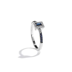 Jewelili Star Wars™ Fine Jewelry R2 Series Women's Ring 1/10 Ct.Tw. White Diamonds and Blue Sapphire Silver