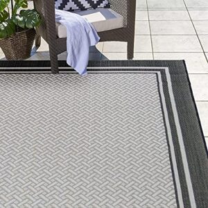 Gertmenian Indoor Outdoor Classic Flatweave Area Rug, Stain & UV Resistant Carpet, Deck, Patio, Poolside & Mudroom, 8x10 Ft Large, Simple Border, White Black, 23018