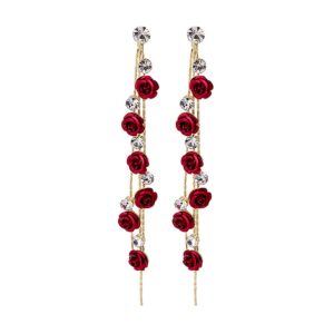 just follow 3d rose flower crystal long tassel drop earrings for women cz rhinestone rose fashion purple red long tassel dangle earrings weddings party jewelry accessories gift (3d rose flower crystal tassel earrings-red)