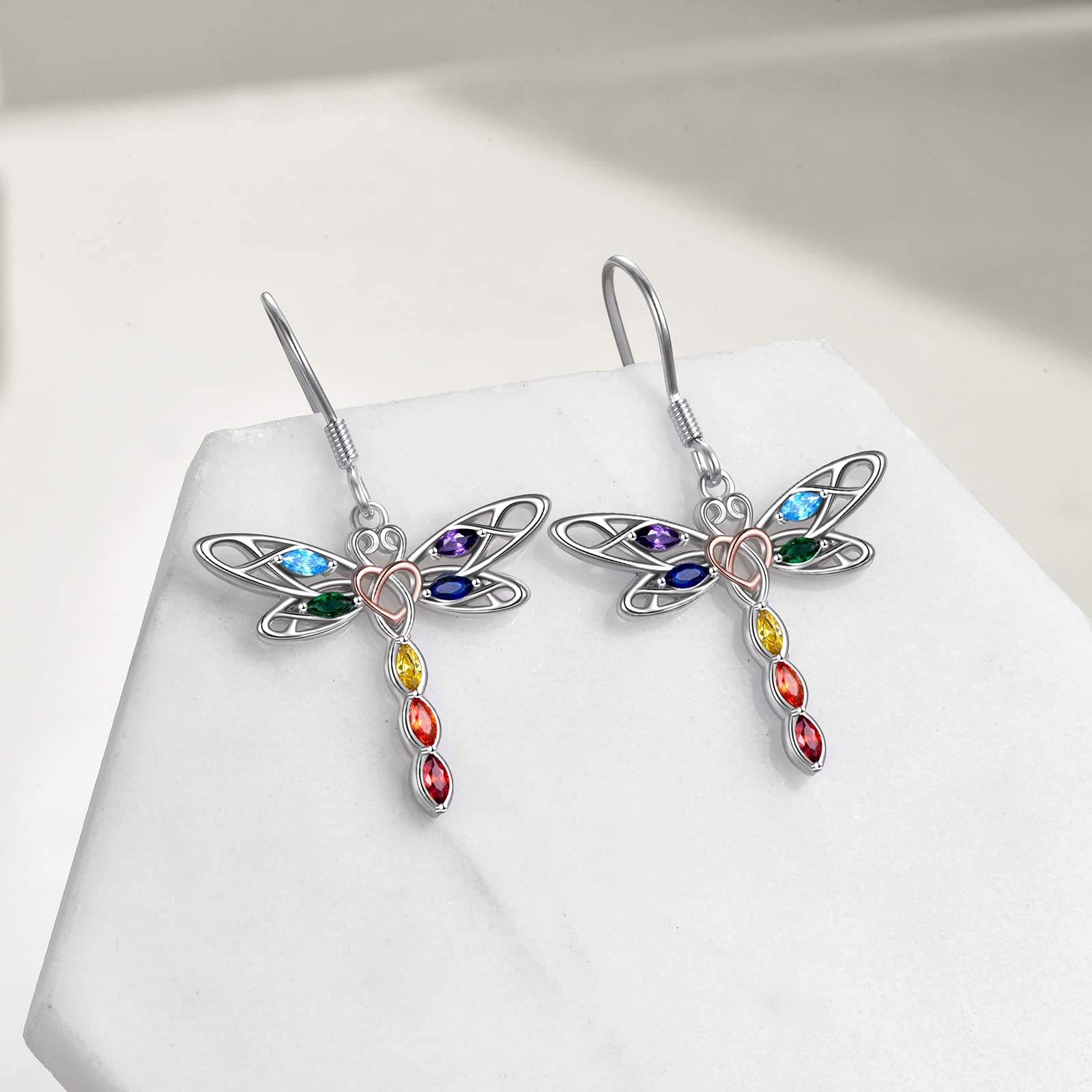 POPLYKE Dragonfly Dangle Earrings for Women Sterling Silver Celtic Knot Dragonfly 7 Chakra Irish Jewelery Gifts(dragonfly 7 chakra earrings)