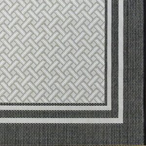 Gertmenian Indoor Outdoor Classic Flatweave Area Rug, Stain & UV Resistant Carpet, Deck, Patio, Poolside & Mudroom, 8x10 Ft Large, Simple Border, White Black, 23018