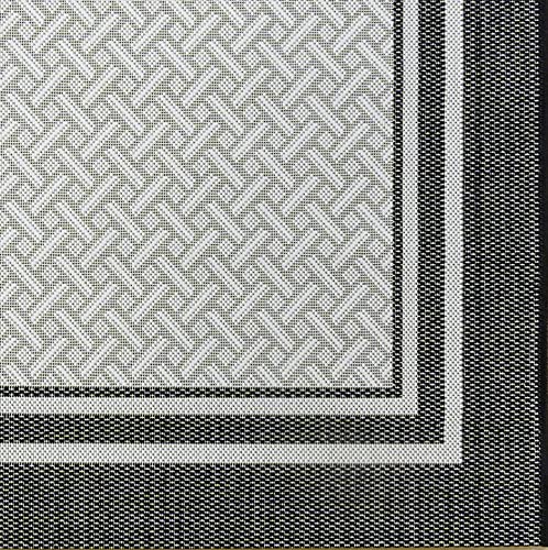 Gertmenian Indoor Outdoor Classic Flatweave Area Rug, Stain & UV Resistant Carpet, Deck, Patio, Poolside & Mudroom, 8x10 Ft Large, Simple Border, White Black, 23018