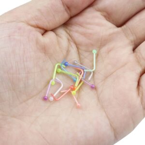 Riuziyi 22G Nose Ring Retainer Colorful Bioflex Acrylic L Shape Nose Rings Studs Body Jewelry Piercing Top Ball 2mm 12PCS