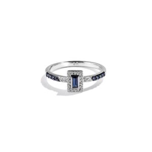 jewelili star wars™ fine jewelry r2 series women's ring 1/10 ct.tw. white diamonds and blue sapphire silver