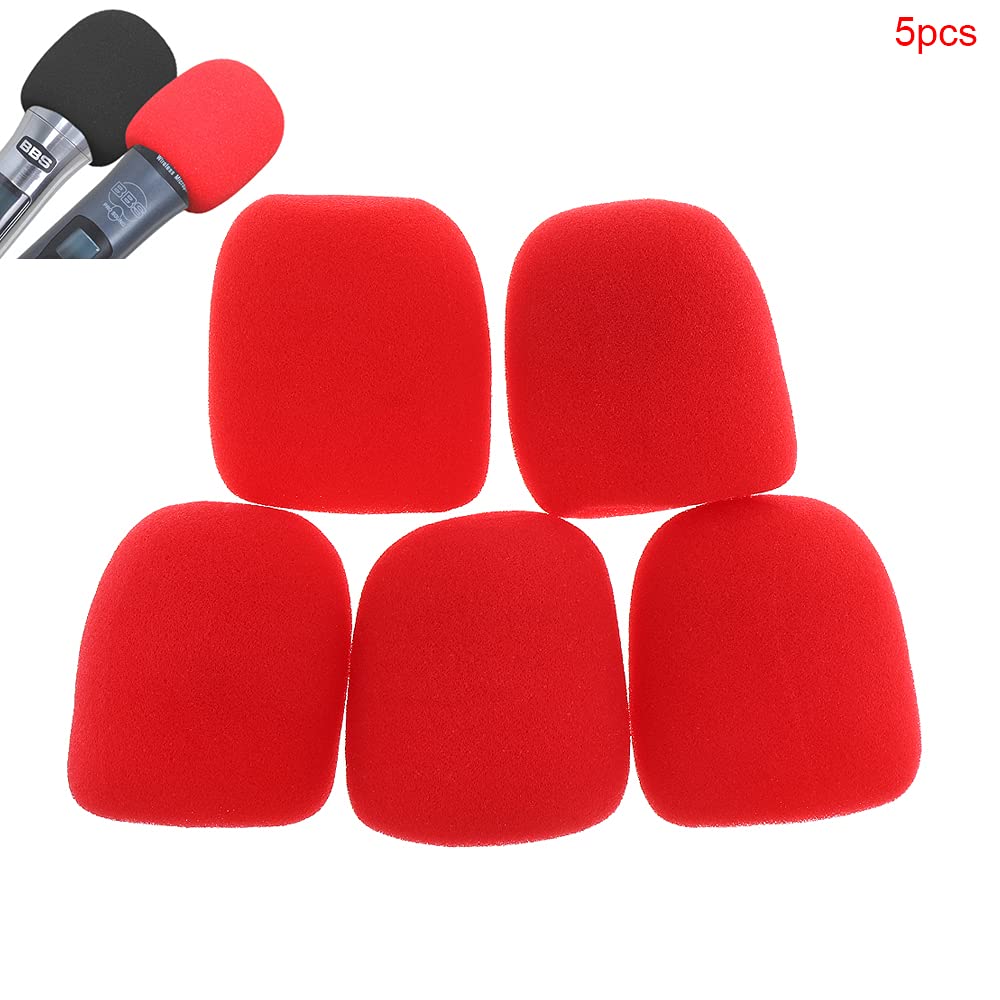 OriGlam 5pcs Foam Mic Cover Handheld Microphone Windscreen, Microphone Cover Foam Mic Covers, Microphone Cover Protection (Red)