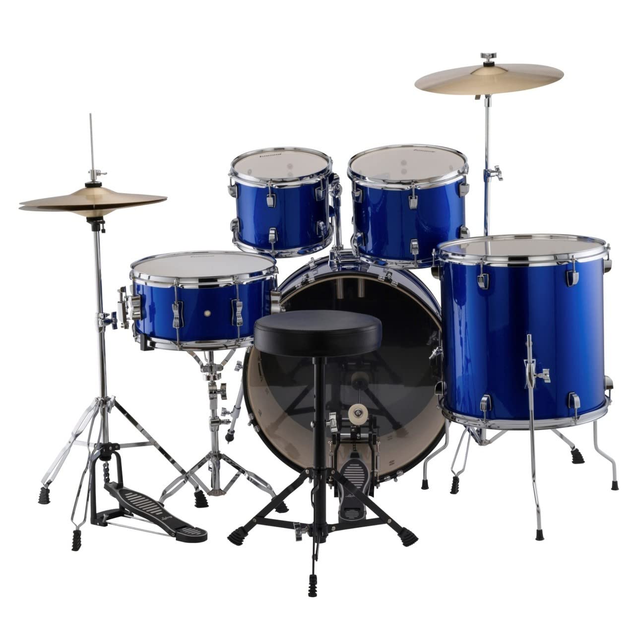 Ludwig Accent 5-piece Complete Drum Set with 22 inch Bass Drum and Wuhan Cymbals - Blue Sparkle