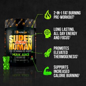 ALPHA LION Superhuman Burn 2-in-1 Metabolism Booster Pre Workout, Weight Loss Supplement, Appetite Suppressant, Fat Loss Support, Energy & Focus Powder (21 Servings, Hulk Juice)