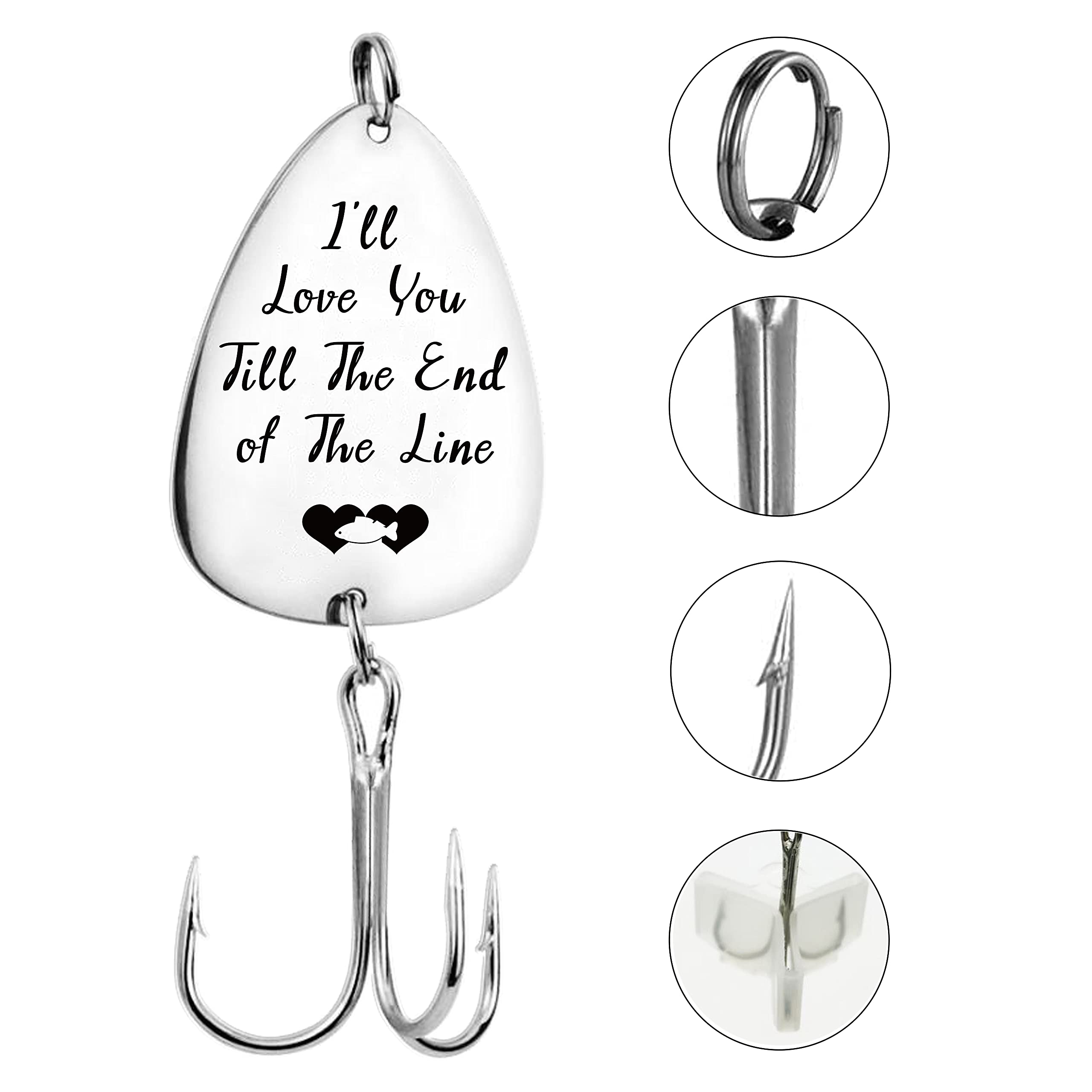 FINGERINSPIRE I'll Love You Till The End of Line Stainless Steel Treble Fishhooks Fishing Circle Hook with Gift Box, Fishing Lures, Fishing Tackle for Husband Boyfriend Birthday Gift