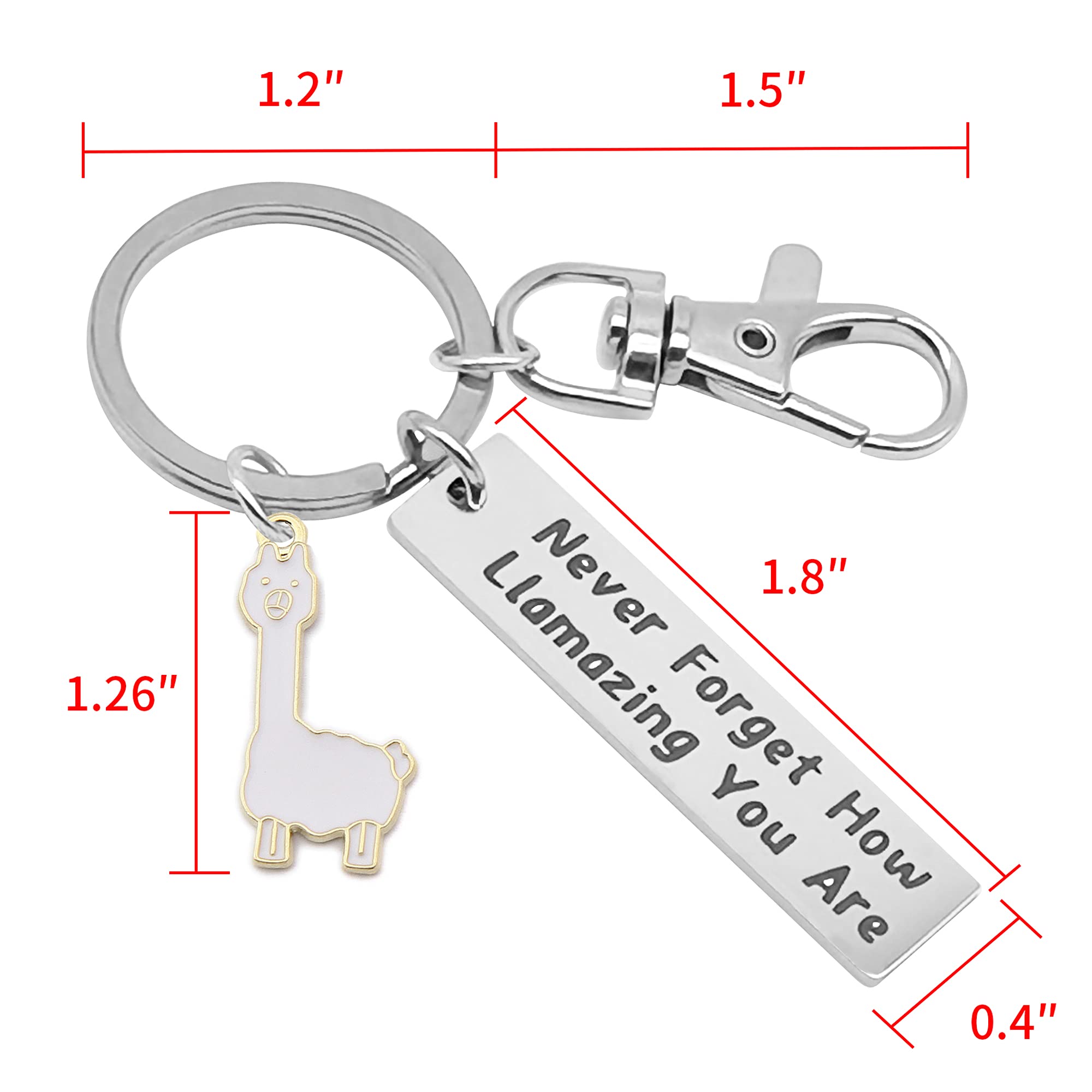 NAKUMICHA Motivational Llama Keychain Never Forget How Llamazing You are，Llama Gifts for Women,Alpaca Gifts decor Llama Lover Jewelry Gift for Family BFF Animal Lovers white