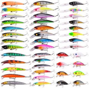 aorace 43pcs bass fishing 56pcs lures kit set topwater hard baits minnow crankbait pencil vib swimbait for bass pike fit saltwater and freshwater