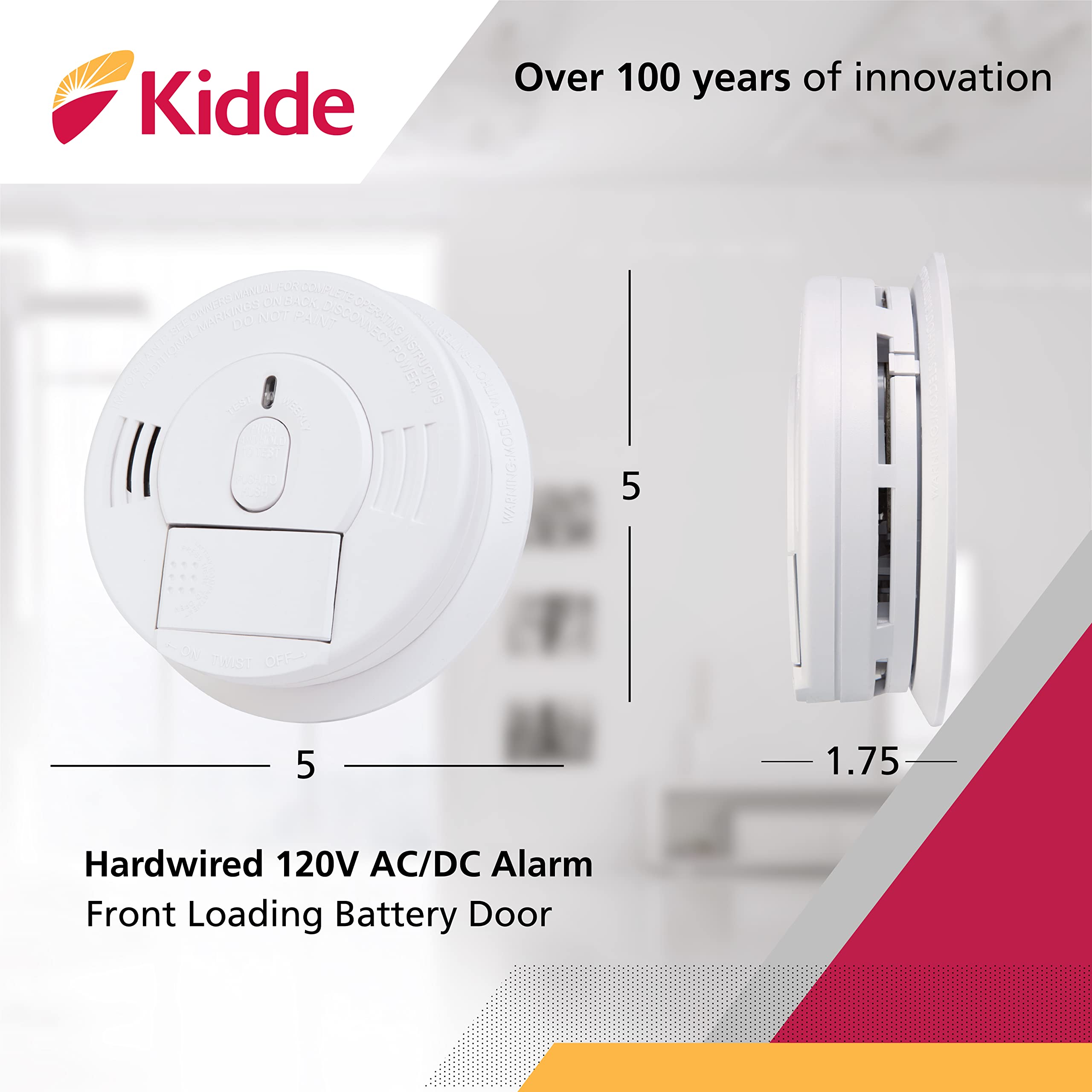 Kidde Smoke Detector, Hardwired Smoke Alarm with Battery Backup, Front-Load Battery Door, Test-Silence Button,(Pack of 2) White