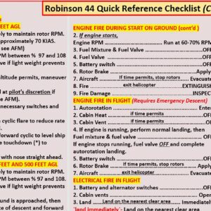 Robinson 44 Helicopter Quick Reference Checklist