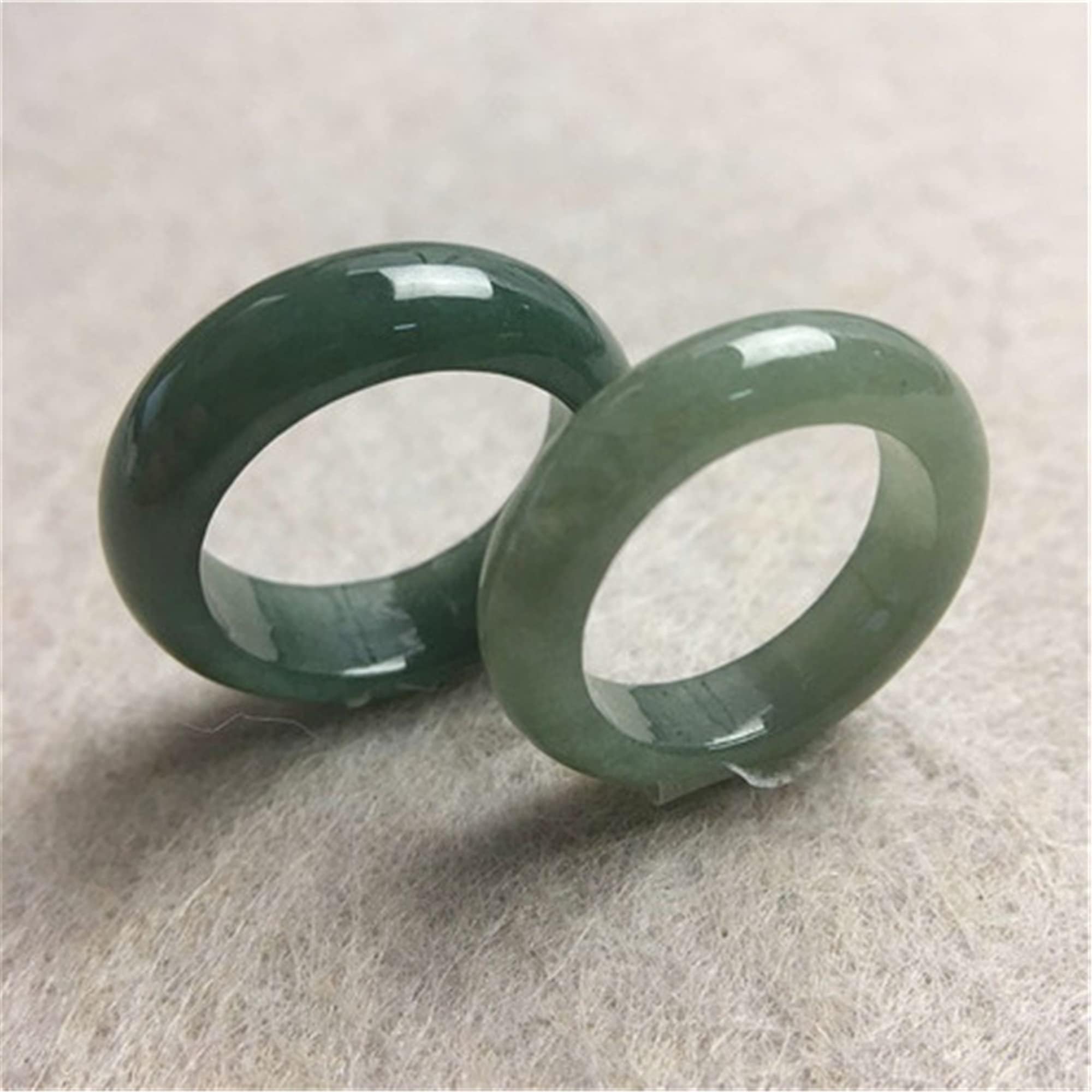 CAOMIAN Natural Gray Green Burma Jadeite Narrow Band Ring Grade A Jade Finger Circlet Lady Jewelry Gift Pendant (Ring Size : 6)