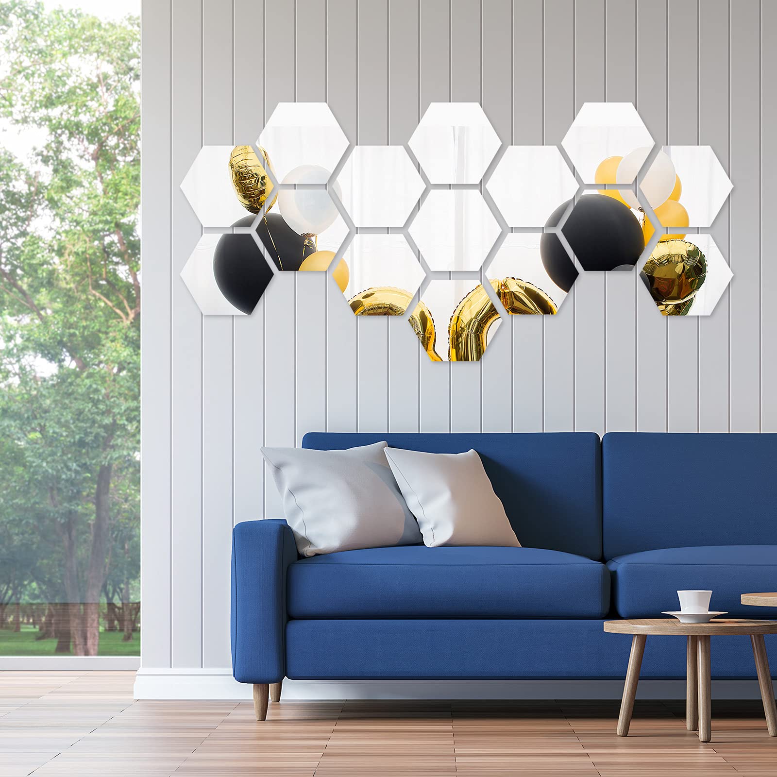 Shappy 32 Pcs Hexagon Mirror for Wall Stickers Removable Acrylic Mirror Setting Honeycomb Wall Sticker Decal Decor for Home Art Room Living Bedroom Background Decoration