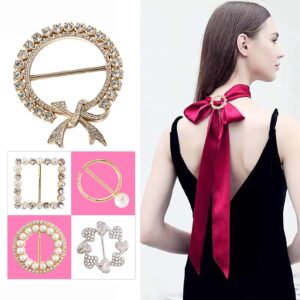 TXZWJZ Scarf Tie Buckle Rings for Women,12PCS Metal Party T Shirt Pearls Rhinestone Clips,Clothes Corner Knotted Button for Women Girls Decorative Accessories