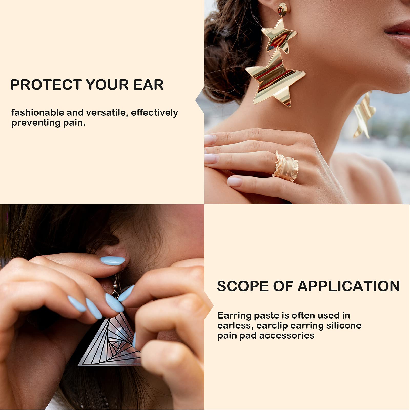 Tondiamo 300 Pieces Ear Lobe Support Ear Patches Earring Protectors Clip on Earring Pads Heavy Earrings Stabilizers Invisible Earring Lift Patches for Long Time Wearing Earrings