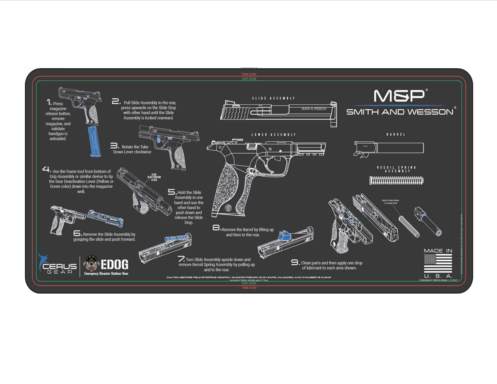 EDOG USA Compatible for Smith & Wesso S&W M&P - Instructional Step by Step Field Stripping Heavy Duty Cleaning 12x27 Padded Gun- Work Surface Protector Mat Solvent & Oil Resistant